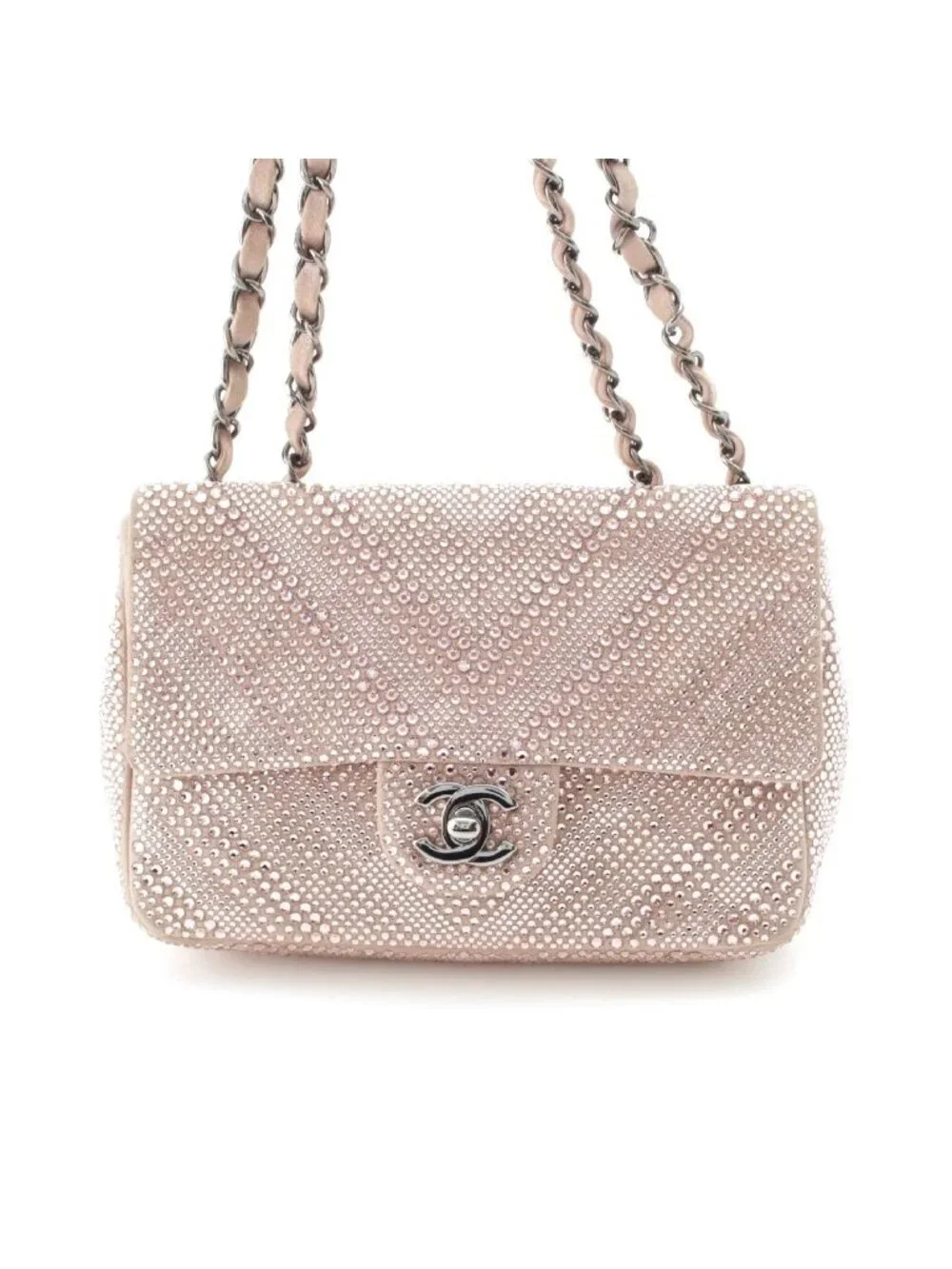 Chanel Rhinestone CC Logo Turnlock Swarovski Chain Shoulder Bag Pink
